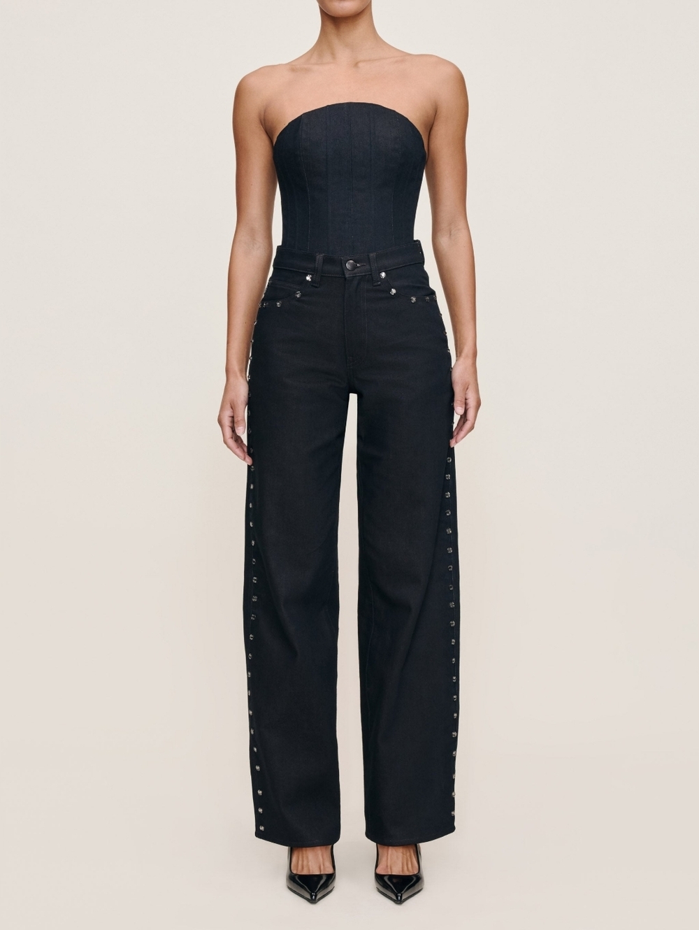 DL1961 Kaylen Embellished High Rise Tapered Jeans 31.5" Size 25 Black SAMPLE